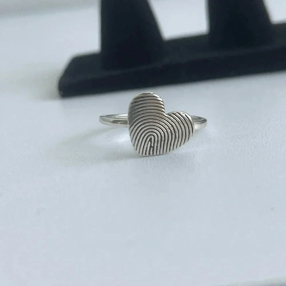 925  Sterling Silver Fingerprint Heart Ring – Size 10